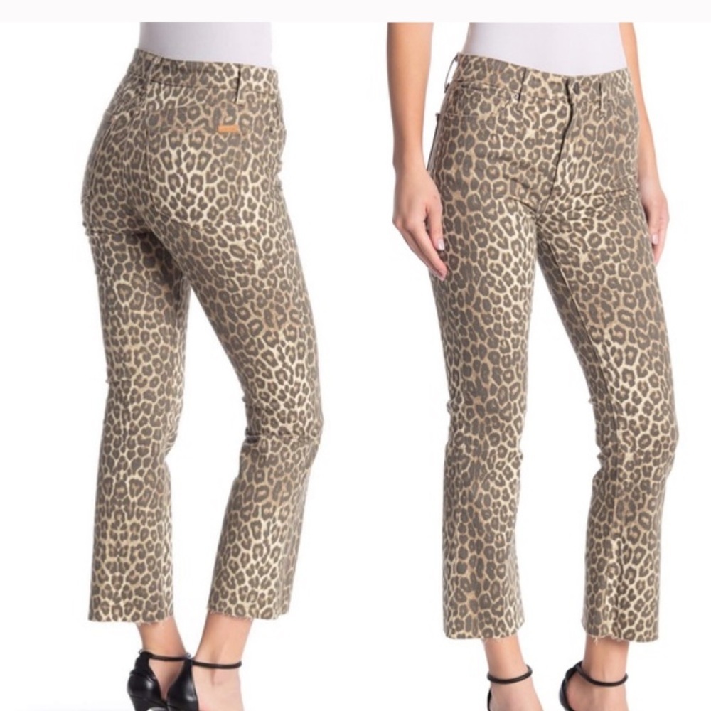 Joe’s Jeans Callie Leopard print high rise raw hem cropped Bootcut cropped Jeans